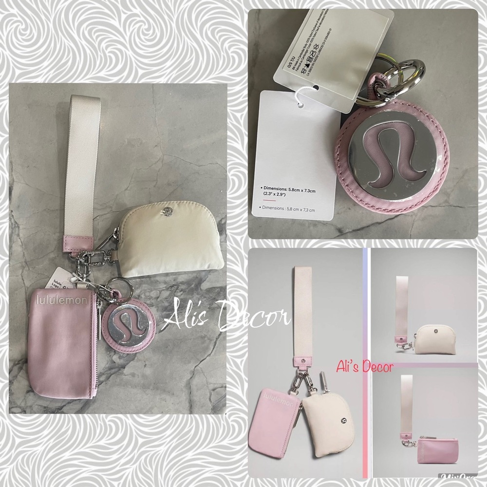 NWT COMBO SET- Lululemon Dual Pouch Pink Wristlet & keychain -NEW 🌺